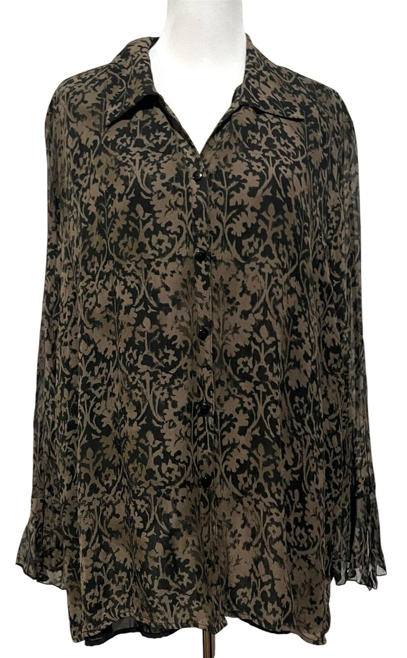 Lane Bryant Blouse Womens 26/28 Silk Floral Button Up Fairy Whimsygoth 90s